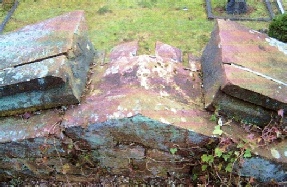 Missing section of the pediment, Drake mausoleum, Brookwood Cemetery