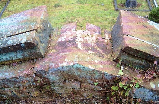 Missing section of the pediment, Drake mausoleum, Brookwood Cemetery