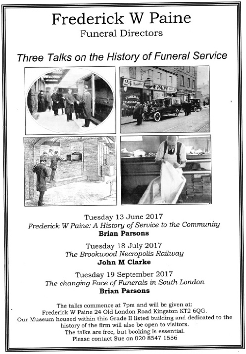 Three talks on the history of funeral services, FW Paine, Kingston 2017