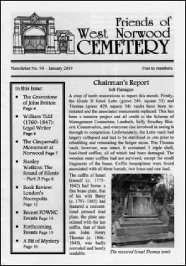 Friends of West Norwood Cemetery newsletter 94 January 2019