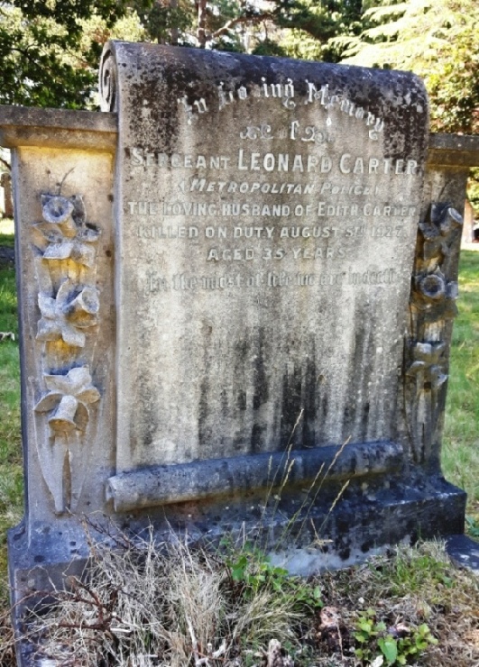 Memorial to Police Segeant leonard Carter died 1927 Brookwood Cemetery